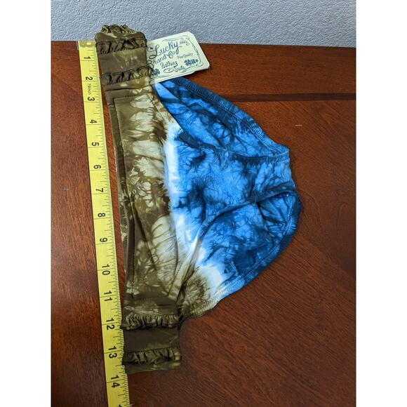 Lucky Brand Bikini Bottom Small Blue Green Tie Dye Ruffle Low Rise Swimsuit Pool - Picture 6 of 9
